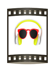 Image showing Sunglasses and headphone for your face. 3d illustration. The fil