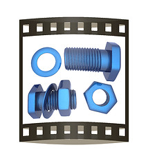 Image showing Screws and nuts set. 3d illustration. The film strip.