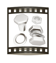 Image showing Screws and nuts set. 3d illustration. The film strip.