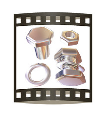 Image showing Screws and nuts set. 3d illustration. The film strip.