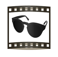 Image showing Cool black sunglasses. 3d illustration. The film strip.
