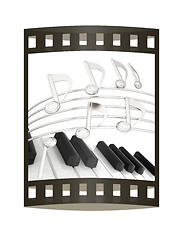 Image showing music notes  background. 3D illustration. The film strip.