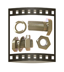 Image showing Screws and nuts set. 3d illustration. The film strip.