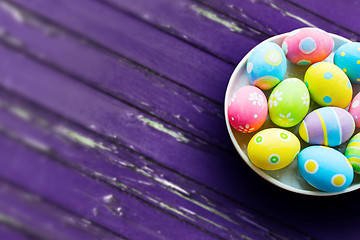 Image showing close up of colored easter eggs on plate