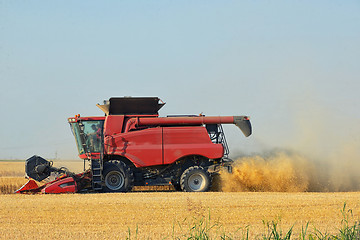 Image showing Harvesting combine in the field