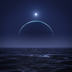 Image showing the moon and the sun over the ocean