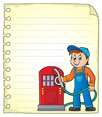 Image showing Notepad page with gas station worker