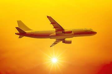Image showing a flight in the sunset