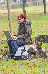 Image showing Outdoors computer work