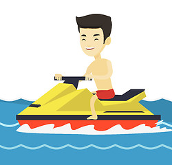 Image showing Asian man training on jet ski in the sea.