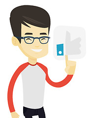 Image showing Man pressing like button vector illustration.