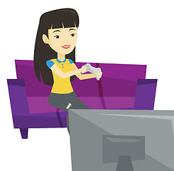 Image showing Woman playing video game vector illustration.