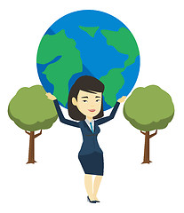 Image showing Business woman holding globe vector illustration.