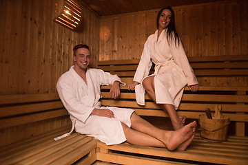 Image showing couple relaxing in the sauna