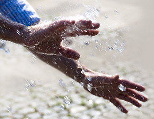 Image showing hands in water splash