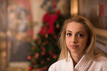 Image showing woman drinking champagne at spa