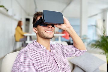 Image showing happy man with virtual reality headset at office