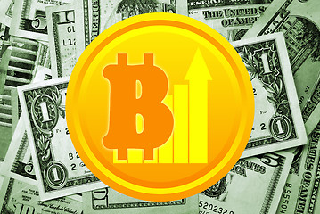 Image showing Bitcoin and dollars on background