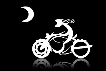 Image showing Motorcycle rider racing with the moon