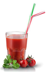 Image showing Glass of tomato juice with cherry tomatoes