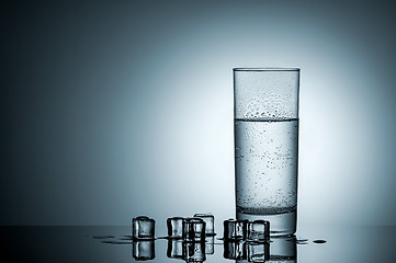 Image showing Water in misted glass and ice cubes