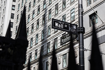 Image showing Street sign in New York Ciy. Walls street and Broadway.