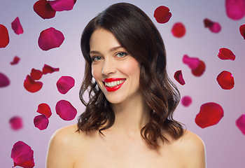 Image showing beautiful smiling young woman with red lipstick