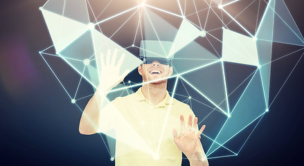 Image showing happy man in virtual reality headset or 3d glasses