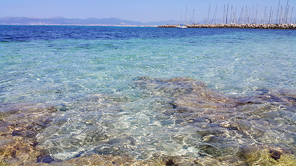 Image showing Beautiful sea views with transparent turquoise water, yachts and