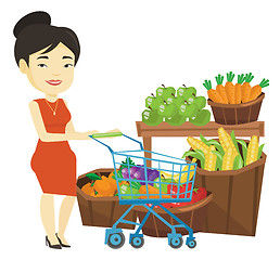 Image showing Customer with shopping cart vector illustration.