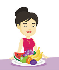 Image showing Woman with fresh fruits vector illustration.