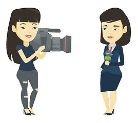 Image showing TV reporter and operator vector illustration.