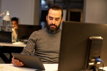 Image showing creative man with computer working late at office