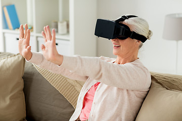 Image showing old woman in virtual reality headset or 3d glasses