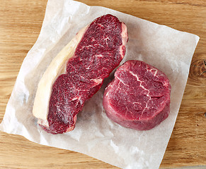 Image showing raw strip loin and fillet mignon steak