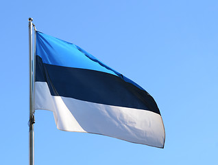 Image showing National flag of Estonia against a blue sky