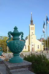 Image showing Green urn in front of St John\'s Church, Tallinn, Estonia
