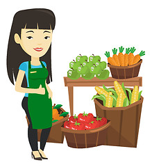 Image showing Friendly supermarket worker vector illustration.