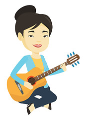 Image showing Woman playing acoustic guitar vector illustration.