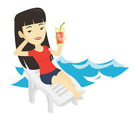 Image showing Woman relaxing on beach chair vector illustration.
