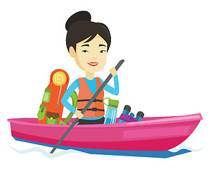 Image showing Woman riding in kayak vector illustration.