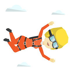 Image showing Asian parachutist jumping with parachute.