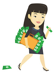 Image showing Business woman with briefcase full of money.