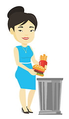 Image showing Woman throwing junk food vector illustration.