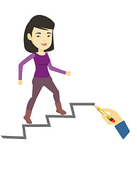 Image showing Business woman running up the career ladder.