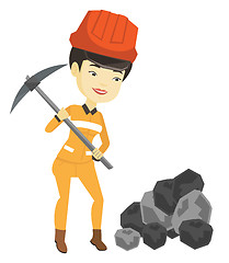 Image showing Miner working with pickaxe vector illustration.