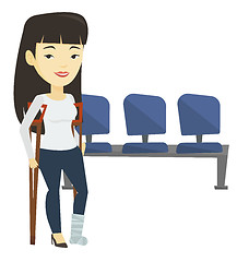 Image showing Woman with broken leg and crutches.