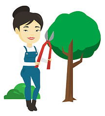 Image showing Farmer with pruner in garden vector illustration.