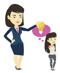 Image showing Business woman giving idea bulb to her partner.