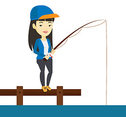 Image showing Man fishing on jetty vector illustration.